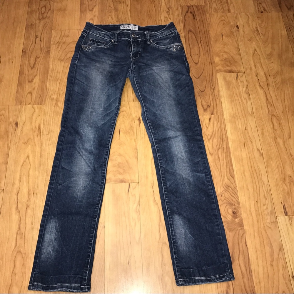 Liuces Dark Straight Leg Distressed Jeans 7